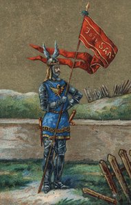Oriflame or banner of King of France Charles V (1364-1380). 19th century chromolithography.
