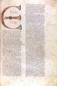 Page with Capitals "Et Factotum," 11th Century (miniature, parchment manuscript)