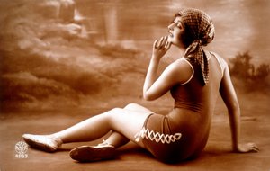 Pin-up in bathing suit by Unknown Artist
