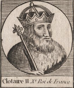Portrait of Clothaire II (584 - 628), King of Neustria and King of the Franks - Clotaire or Chlotar II (d.629) King of the Franks - engraving from Instruction sur l