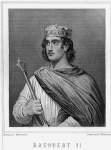 Portrait of Dagobert II, King of Austrasia - in Histoire des Français by Lavallée, engraving, sd
