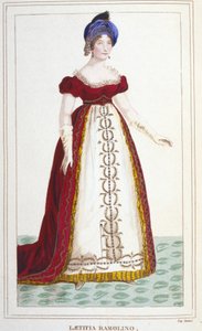 Portrait of Laetitia Bonaparte (Letizia Maria Ramolino) (1750-1836), mother of Napoleon I. Engraving of 1830 by Unknown artist