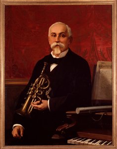 Portrait of Lodovico Bortolotti (19th century) Italian musician. He holds a trumpet. Anonymous painting. 19th century. Bologna, Civico Museo Bibliografico by Unknown artist