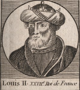 Portrait of Louis II the Stammerer (846 - 879), King of the Franks - engraving from 