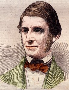 Portrait of Ralph Waldo Emerson, essayist, philosopher, American poet. Engraving in 