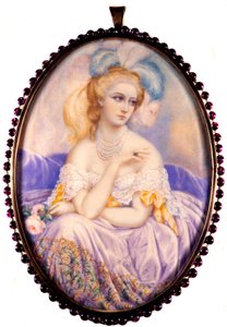 Portrait of The Countess of Castiglione (1837-1899) (Virginia Elisabetta Luisa Carlotta Antonietta Teresa Maria Oldoini). Miniature on ivory by Unknown artist