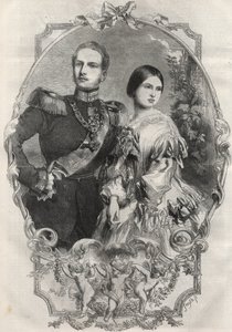 Portrait of Princess Victoria (Queen Victoria) and Crown Prince Frederick William of Prussia. Engraving from 1858. by Unknown artist