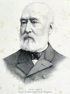 Portrait of the French politician Lazare Hippolyte Carnot (1801 - 1888). Engraving after Mourgeon