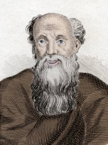 Portrait of the Greek Philosopher Democritus. Engraving of the 19th Century by Unknown artist