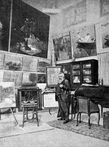 Portrait of the painter Claude Monet (1840 - 1926) in his studio