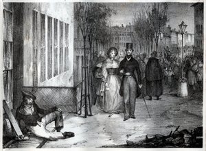 Promenade on the boulevards in Paris in the 19th century - Engraving by Unknown artist