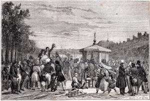 Reading of the Rulings Published in Newspaper Moniteur in the Gardens of Royal Palace in Paris July 26, 1830 During Civil War - Revolution 1830 by Unknown