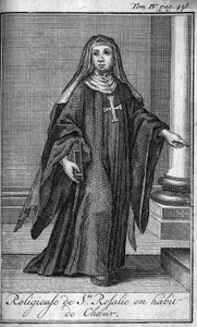 Religious order. Religious of Saint Rosalie in choir dress in Palermo in Sicily in the 17th century. In 