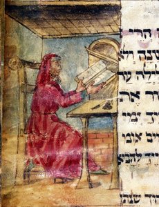 Representation of a rabbi studying the holy scriptures. Miniature from the 15th century manuscript