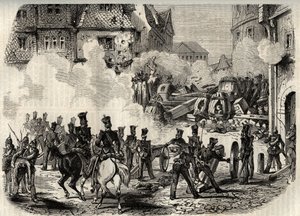 Revolutions 1848-1849, Germany, Frankfurt - Troops storming a barricade in Frankfurt, Germany, on Sept. 18 by Unknown artist