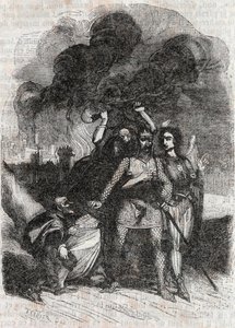 Rodomont abandons Paris - engraving of 1851 from Roland furieux (Orlando furioso) (16th century) by Ludovico Ariosto, known as the Ariosta - Edition translated from Italian by the Count of Tressan and published by Gustave Harvard 1851 by Unknown artist