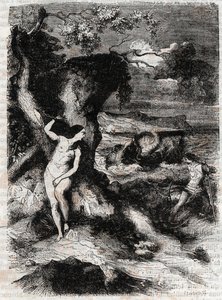 Roland delivers Olympe - engraving of 1851 from Roland furieux (Orlando furioso) (16th century) by Ludovico Ariosto, known as the Ariosta - Edition translated from Italian by the Count of Tressan and published by Gustave Harvard 1851 by Unknown artist