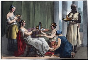 Roman lady at her toilet - engraving from 
