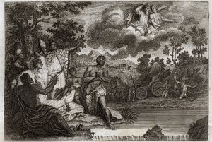 Royaumont Bible, New Testament: Eunuch baptizes. Saint Philip Deacon announces faith to an Eunuch of the Queen of Ethiopia and baptizes him. Illustration from 1811