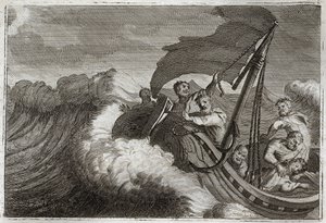 Royaumont Bible, New Testament: Tempest Calmed. The Apostles Awaken Jesus Christ Who Calms the Sea of Galilee. Illustration from 1811