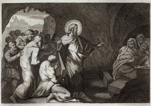 Royaumont Bible, New Testament: The Resurrection of Lazarus by Jesus Christ. Illustration from 1811. by Unknown artist