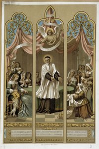 Saint Vincent de Paul established the work of the Enfants Found - according to stained glass 18th century