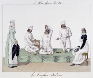 Saltimbanques: Indian jugglers, knife swallowing - in The Good Kind, early 19th century by Unknown artist
