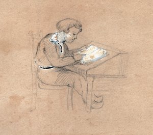 Schoolboy at Work (drawing, circa 1830) by Unknown artist