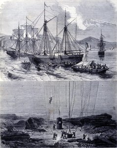 Search for Spanish galleons shipwrecks in Vigo Bay in 1702. 19th century