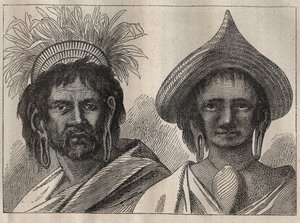 Second voyage (1772-1775) by Captain James Cook (1728-1779): man and woman of Easter Island - illustration from The Great Mariners of the 18th century by Unknown artist