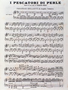 Sheet music page for The Pearl Fishermen, opera by Georges Bizet