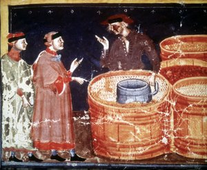 Shop of Artisan from a Miniature Manuscript of the 14th century