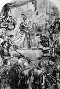 Sir Francis Drake (1540-1596), English navigator was knighted by Queen Elizabeth I in 1581. Engraving by Unknown artist