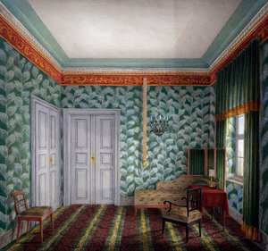Small Day Room with Green Wallpaper and Foliage