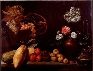 Still Life with Roses, Shrub Flowers, Lemons and Grapes by Unknown artist