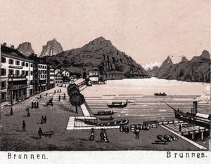 Switzerland: View of the City of Brunnen. in “The World Illustrates 168 Views” Undated (late 19th century)