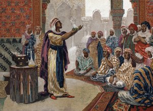 The Arab alchemist Geber (Jâbir ibn Hayyan) (v721-v815), etching chemistry. Barcelona 1881 by Unknown artist