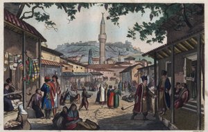 The Athens Bazaar Market in the Early 19th Century - engraving from 