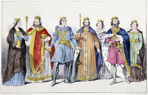 The Carolingians: Richarde (845-after 887) and Charles III Le Gros (839-888), Arnulf of Carinthia (ca. 850-899), Louis IV of Outremer (920-954) and Gerberge of Germania (913-984), Lothaire IV (941-986) and Emma of Italy (948-1006) - Plate from Kings and Fr
