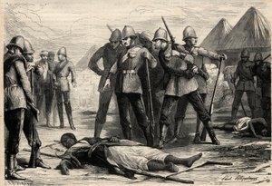 The Emperor of Ethiopia Theodoros II died on 13 April 1868 after the capture of Magdala by the English, where the negus had retreated. Engraving in 