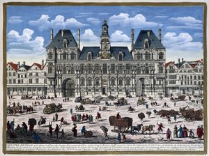 The Hôtel de Ville de Paris and Its Square in the 16th Century - Engraving by Unknown artist