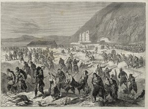The Insurrection in Dalmatia - insurrection against conscription imposed by the Austrian government - Dalmatia events. Insurgents attacking the State Trinita Fort, near Kotor - Bay of Kotor - 1869 by Unknown artist
