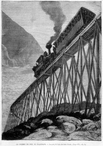 The Pacific Railway on the Dale Creek Wood Bridge - engraving, late 19th century by Unknown artist
