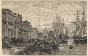 The Quay of Boa Vista, at San Pedro de Rio Grande do Sul, a Seaport of Brazil - Le quai de Belle-Vue, at San Pedro de Rio Grande (Brazil) - Captaincy of Sao Pedro do Rio Grande do Sul - Engraving from The Illustrous Universe 1866 by Unknown artist