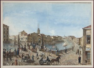 The Red Bridge across the Moika River in Saint Petersburg by Unknown artist