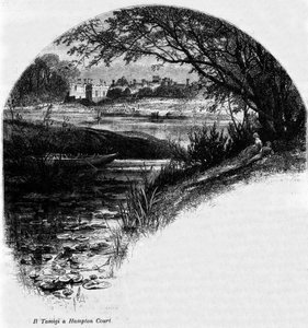 The Thames at Hampton Court: Hampton Court Palace, former residence of King Henry VIII of England. Engraving of the 19th century