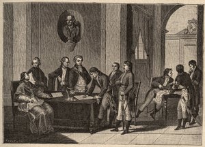 The Tolentino Treaty or Tolentino Peace is a peace treaty signed on 19 February 1797 in Tolentino, Italy, between France and the Pontifical States. (Between General Bonaparte and Pope Pius VI). The Pope renounces himself to Avignon by Unknown artist