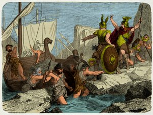The Vikings debark on the French coast in 911 by Unknown artist