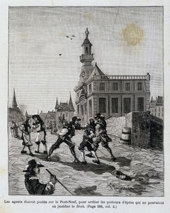 The agents were stationed on the Pont Neuf, to stop those who could not justify their right by Unknown artist