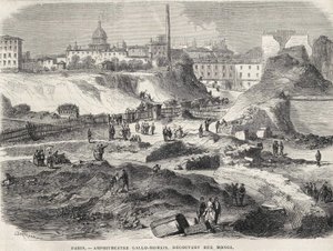 The Amphitheatrist Gallo Romain Discovered at Rue Monge in Paris in 1870, Today the Arenes de Lutèce. Engraving of the 19th Century by Unknown artist